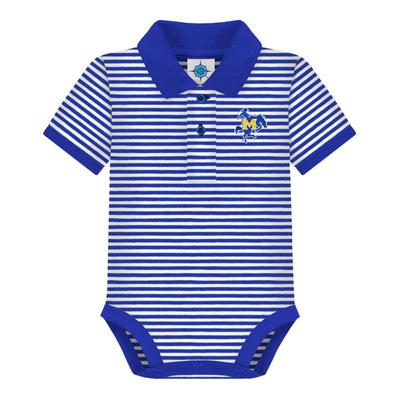 Creative Knitwear College Baby Striped Polo Bodysuit - McNeese State Cowboys Logo, Royal/White, for Boys & Girls, 3-6 Months