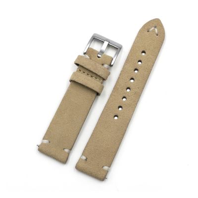 SUNJIA Suede Leather Watch Strap Band 18mm 20mm 22mm 24mm Brown Coffee Watchstrap Handmade Stitching Replacement Wristband For Men(Beige,24mm)