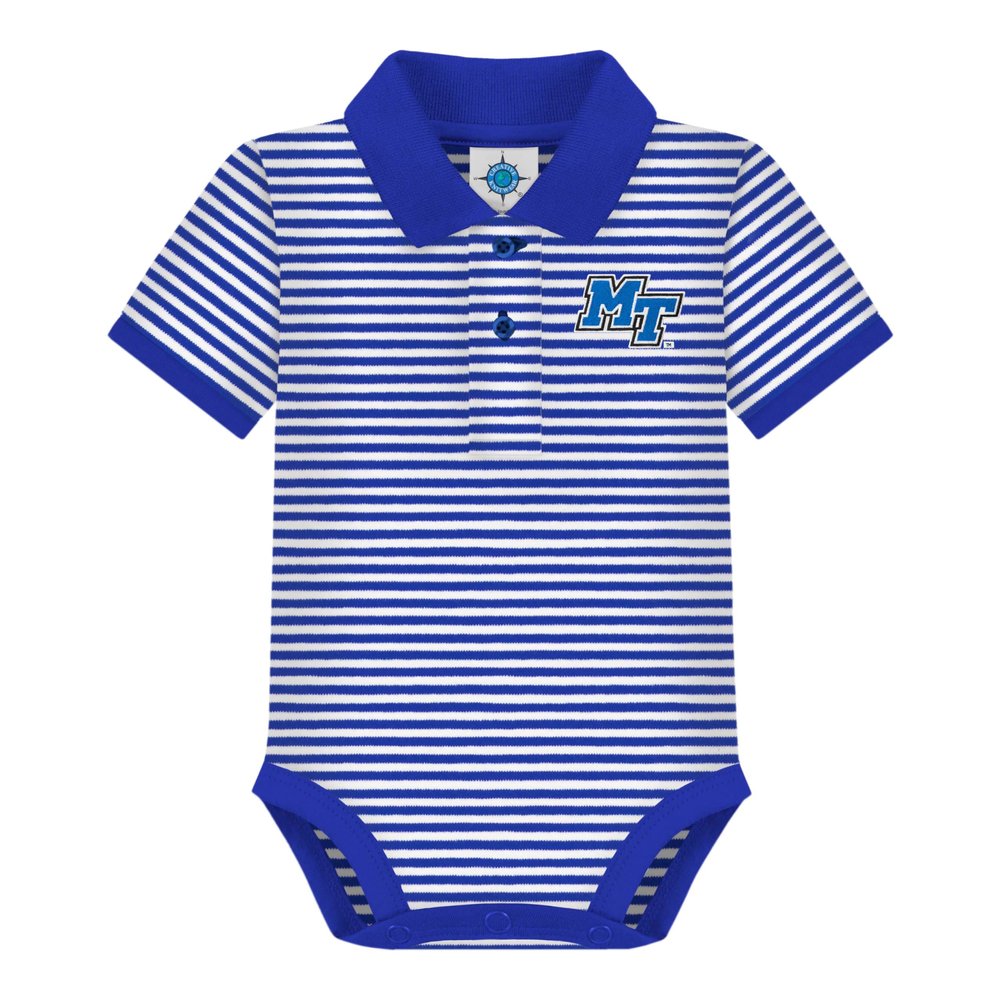 Creative Knitwear College Baby Striped Polo Bodysuit - Middle Tennessee State Blue Raiders Logo, Royal/White, for Boys & Girls, 12 Months
