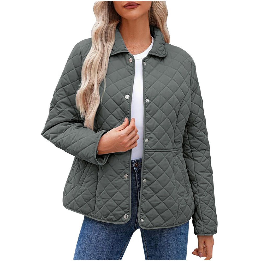 YRAETENM Quilted Jackets for Women Casual Lapel Button down Puffer coat barn Jacket Winter Lightweight Outerwear with Pockets