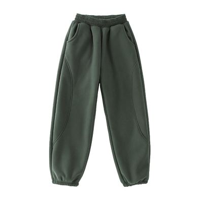 Boys High Waisted Baggy Sweatpants 2024 Fall Jogger Pants 2 Trendy Thermal ounge Trousers (Green, 12-13 Years)