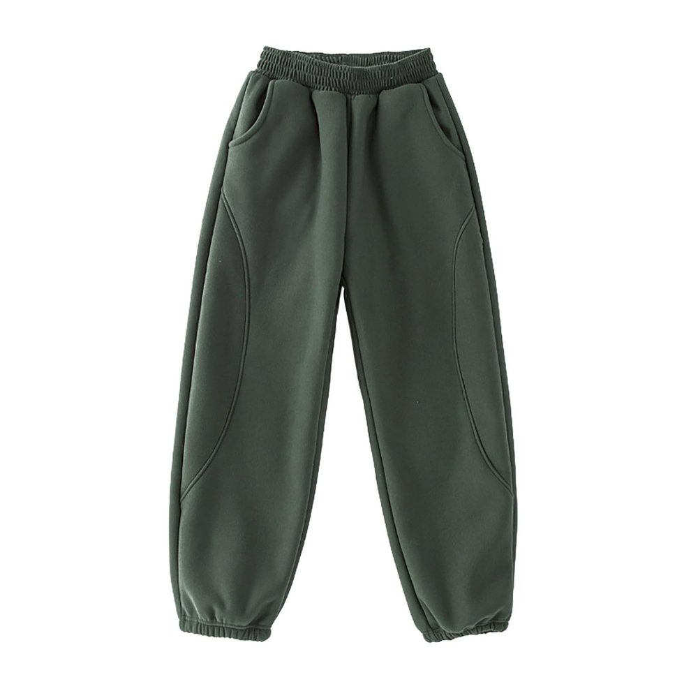 Boys High Waisted Baggy Sweatpants 2024 Fall Jogger Pants 2 Trendy Thermal ounge Trousers (Green, 12-13 Years)
