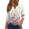 3/4 Length Sleeve Womens Tops Printed Knit Notched V Neck T Shirts Henley Button Three Quarter Casual Dressy Floral Blouses Fall Loose Soft Tunic Tops Winter Clothes 2025, Purple Pink, X-Large view 1
