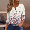 3/4 Length Sleeve Womens Tops Printed Knit Notched V Neck T Shirts Henley Button Three Quarter Casual Dressy Floral Blouses Fall Loose Soft Tunic Tops Winter Clothes 2025, Purple Pink, X-Large view 2