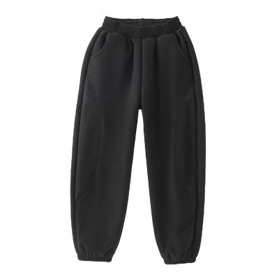 Boys High Waisted Baggy Sweatpants 2024 Fall Jogger Pants 2 Trendy Thermal ounge Trousers (Black, 12-13 Years)