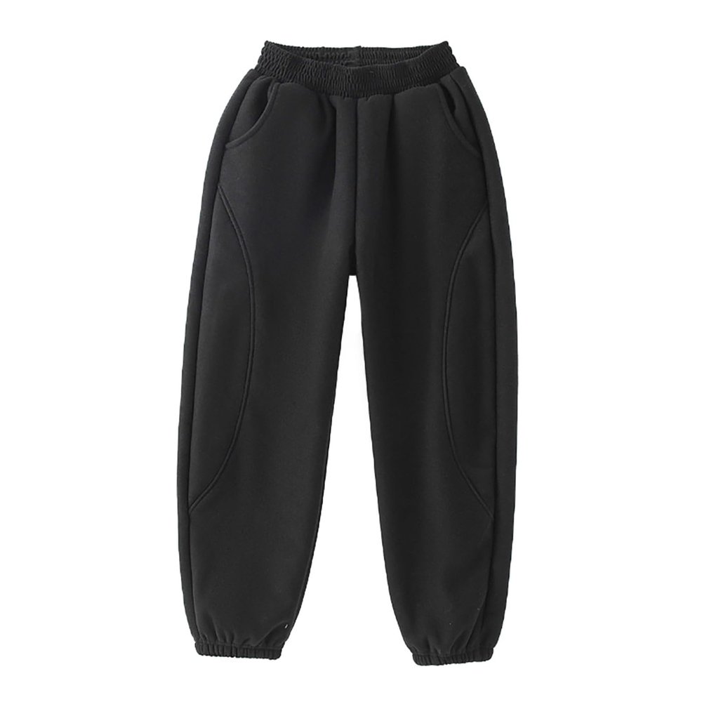 Boys High Waisted Baggy Sweatpants 2024 Fall Jogger Pants 2 Trendy Thermal ounge Trousers (Black, 12-13 Years)