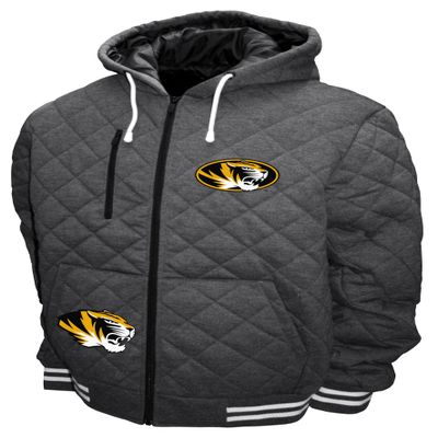 2Bhip NCAA University of Missouri Tigers Adult Gray Full Zip Soft Quilted Hoodie Coat Jackets With Pockets