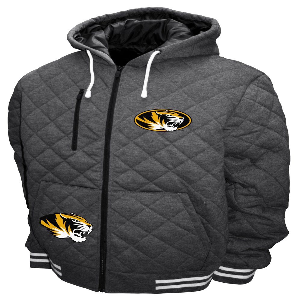 2Bhip NCAA University of Missouri Tigers Adult Gray Full Zip Soft Quilted Hoodie Coat Jackets With Pockets