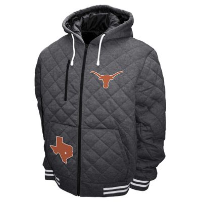 2Bhip NCAA University of Texas Longhorns Adult Gray Full Zip Soft Quilted Hoodie Coat Jacket with Pockets