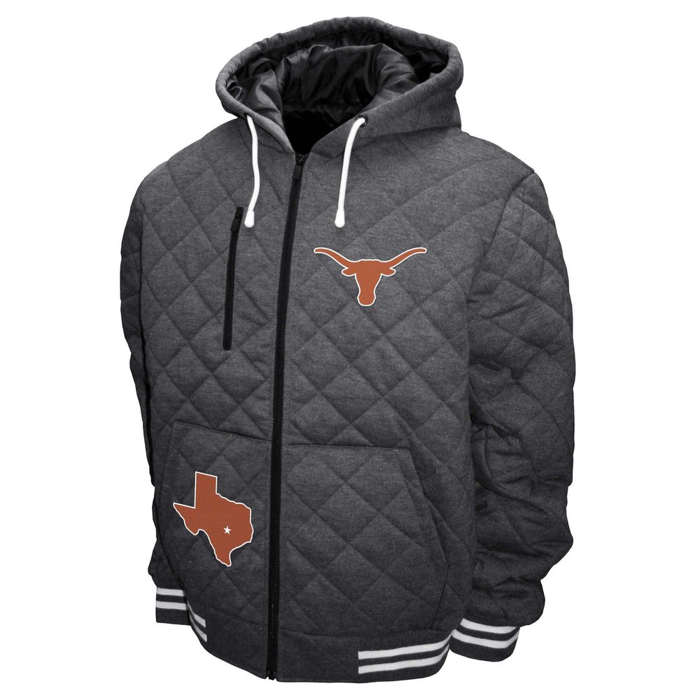 2Bhip NCAA University of Texas Longhorns Adult Gray Full Zip Soft Quilted Hoodie Coat Jacket with Pockets