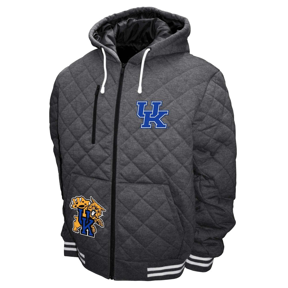 2Bhip NCAA University of Kentucky Wildcats Adult Gray Full Zip Soft Quilted Hoodie Coat Jacket with Pockets