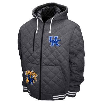 2Bhip NCAA University of Kentucky Wildcats Adult Gray Full Zip Soft Quilted Hoodie Coat Jacket with Pockets