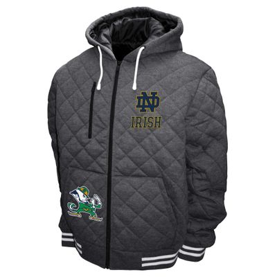 2Bhip NCAA Notre Dame Fighting Irish Adult Gray Full Zip Soft Quilted Hoodie Coat Jacket With Pockets