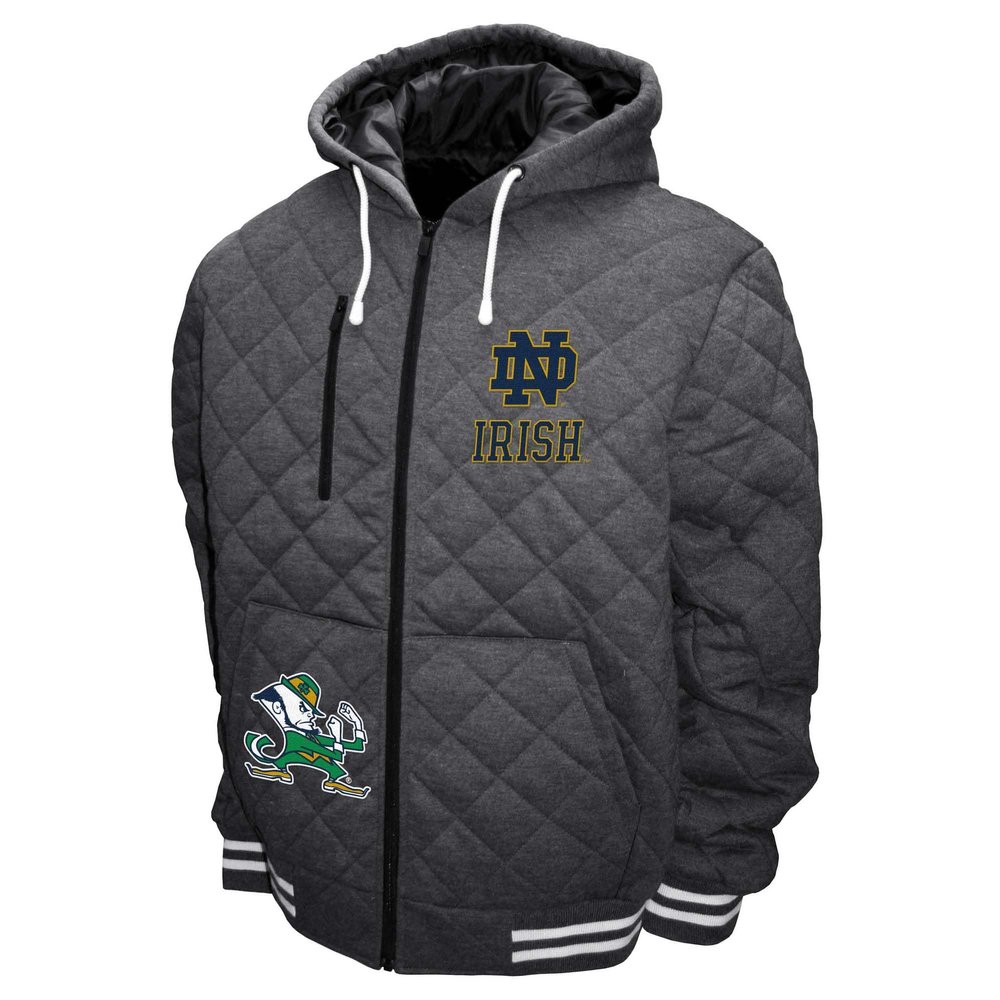 2Bhip NCAA Notre Dame Fighting Irish Adult Gray Full Zip Soft Quilted Hoodie Coat Jacket With Pockets