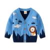 Boys and Toddler's V-Neck Knit Cardigan Sweater Cartoon Lion School Uniform Cardigan Button Down (Blue, 3-4 Years) view 1