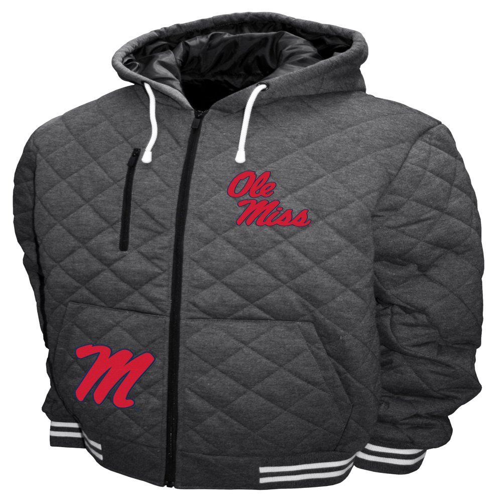 2Bhip NCAA Ole Miss Rebels Adult Gray Full Zip Soft Quilted Hoodie Coat Jacket With Pockets