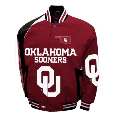 2Bhip NCAA University of Oklahoma Sooners Adult Red & Black Spirit Twill Bomber Jacket Fall Coat Campus Jackets