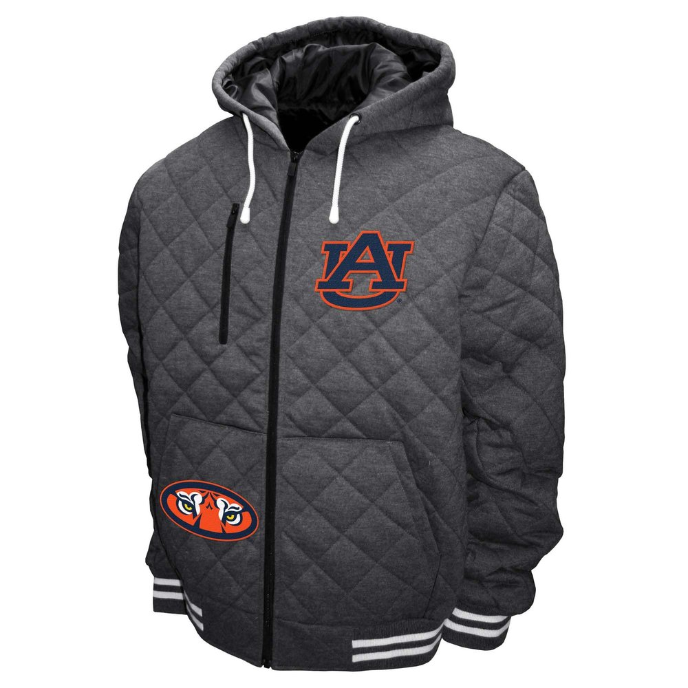 2Bhip NCAA Auburn University Tigers Adult Gray Full Zip Soft Quilted Hoodie Coat Jacket With Pockets