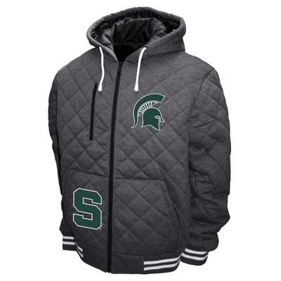 2Bhip NCAA Michigan State University Spartans Adult Gray Full Zip Soft Quilted Hoodie Coat Jacket With Pockets