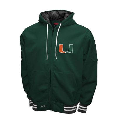 2Bhip NCAA University of Miami Hurricanes Adult Green Grind Hoodie Coat Full Zip Up Fleece Jackets With Pockets