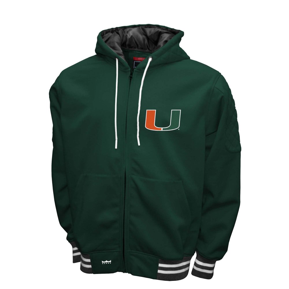 2Bhip NCAA University of Miami Hurricanes Adult Green Grind Hoodie Coat Full Zip Up Fleece Jackets With Pockets