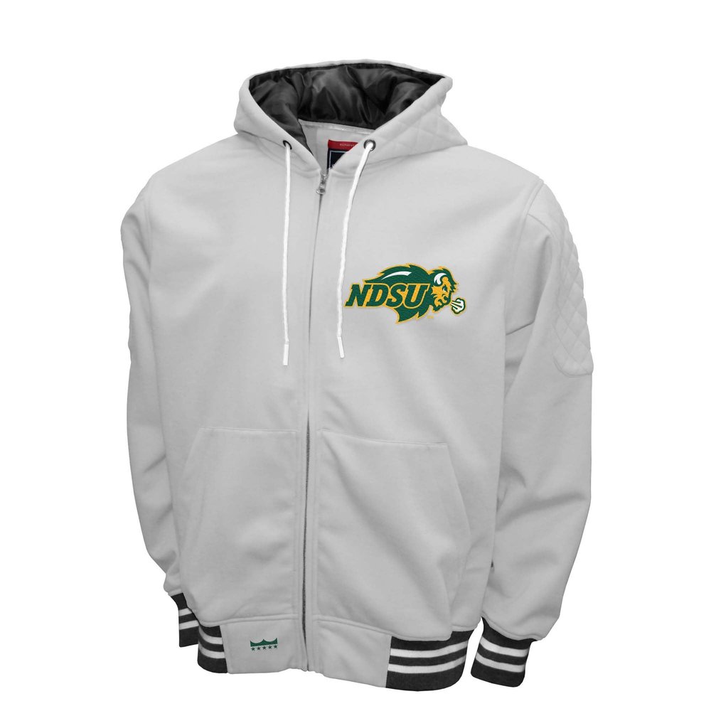 2Bhip NCAA North Dakota State NDSU Bison Adult White Grind Hoodie Coat Full Zip Up Fleece Jackets With Pockets