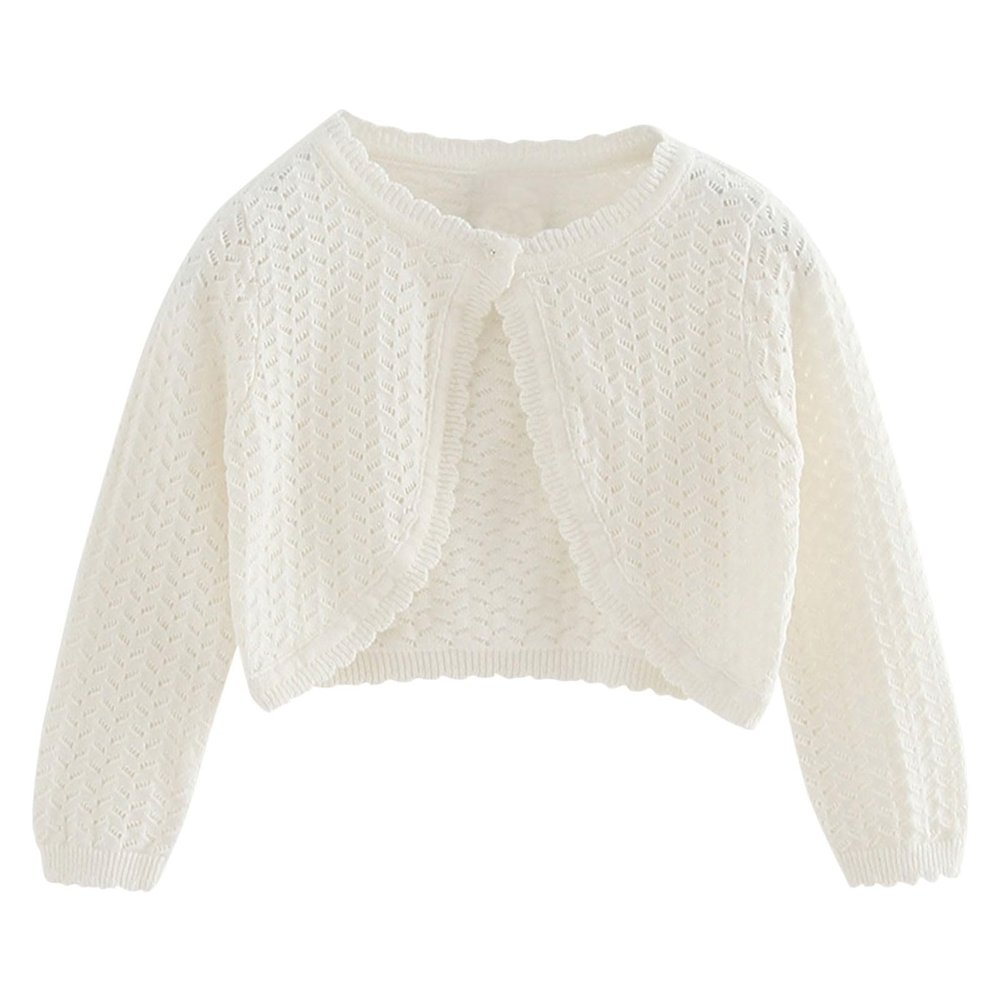 Toddler Girls Cardigan Sweater Bolero Shrug Baby Kids Long Sleeve Cropped Dress Up Lace Button (White, 12-18 Months)
