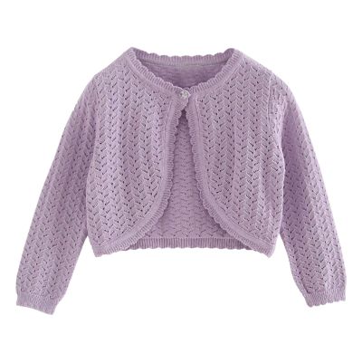 Toddler Girls Cardigan Sweater Bolero Shrug Baby Kids Long Sleeve Cropped Dress Up Lace Button (Purple, 12-18 Months)