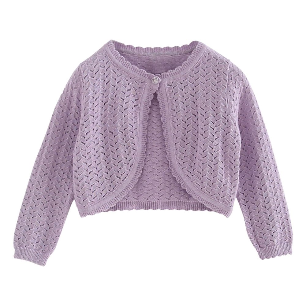 Toddler Girls Cardigan Sweater Bolero Shrug Baby Kids Long Sleeve Cropped Dress Up Lace Button (Purple, 12-18 Months)