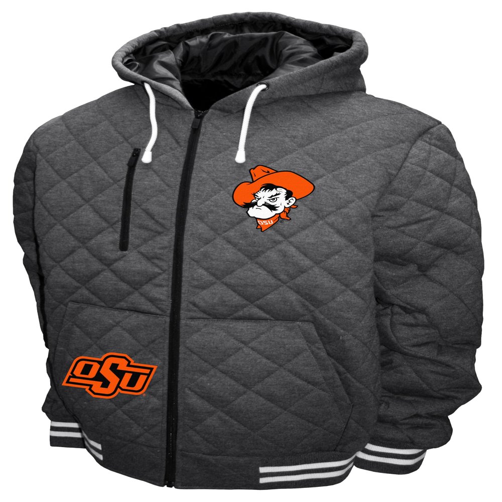 2Bhip NCAA Oklahoma State Cowboys Adult Gray Full Zip Soft Quilted Hoodie Coat Jacket With Pockets