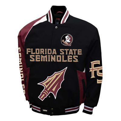 2Bhip NCAA Florida State University Seminoles Adult Black Spirit Twill Bomber Jacket Fall Coat Campus Jackets