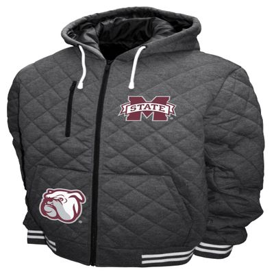 2Bhip NCAA Mississippi State Bulldogs Adult Gray Full Zip Soft Quilted Hoodie Coat Jacket with Pockets