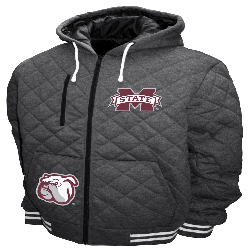 2Bhip NCAA Mississippi State Bulldogs Adult Gray Full Zip Soft Quilted Hoodie Coat Jacket with Pockets