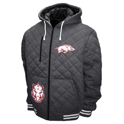 2Bhip NCAA University of Arkansas Razorbacks Adult Gray Full Zip Soft Quilted Hoodie Coat Jacket With Pockets