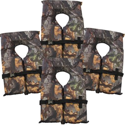 4 Pack Coast Guard Approved Life Jackets for Adults. High Visibility Color Type II Keyhole Life Vest in Classic May West Style. Compliance Flotation Device Adult Camo
