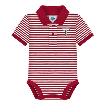 College Baby Striped Polo Bodysuit - Troy Trojans "T" Sword Logo, Crimson/White, for Boys & Girls, 6-9 Months