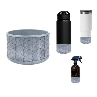 Royalty Essentials Tumbler Protective Silicone Boot for Stanley Water Bottles Cute Anti-Slip Sleeve Cover Water Bottles Fits 2.8-2.95" Base (Gray Woven)