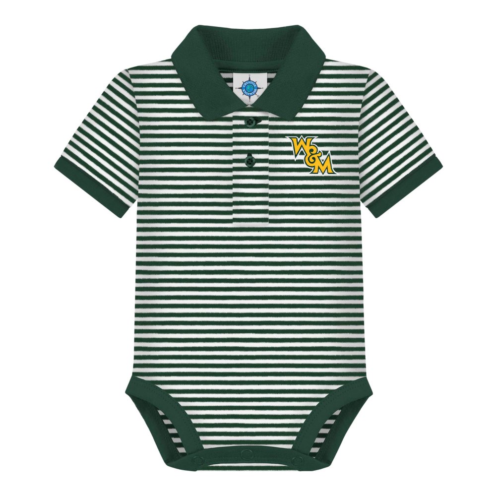 Creative Knitwear College Baby Striped Polo Bodysuit - William & Mary Tribe Logo, Hunter/White, for Boys & Girls, 0-3 Months