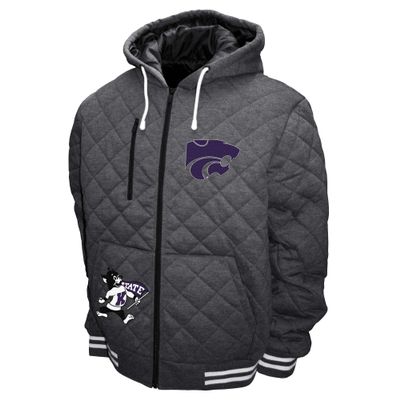 2Bhip NCAA Kansas Sate University Wildcats Adult Gray Full Zip Soft Quilted Hoodie Coat Jacket With Pockets