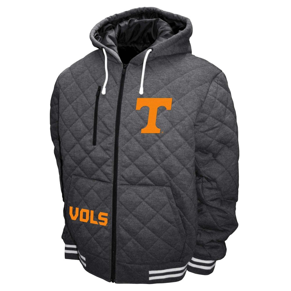 2Bhip NCAA University of Tennessee VOLS Adult Gray Full Zip Soft Quilted Hoodie Coat Jacket With Pockets