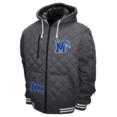 2Bhip NCAA University of Memphis Tigers 901 Adult Gray Full Zip Soft Quilted Hoodie Coat Jacket With Pockets