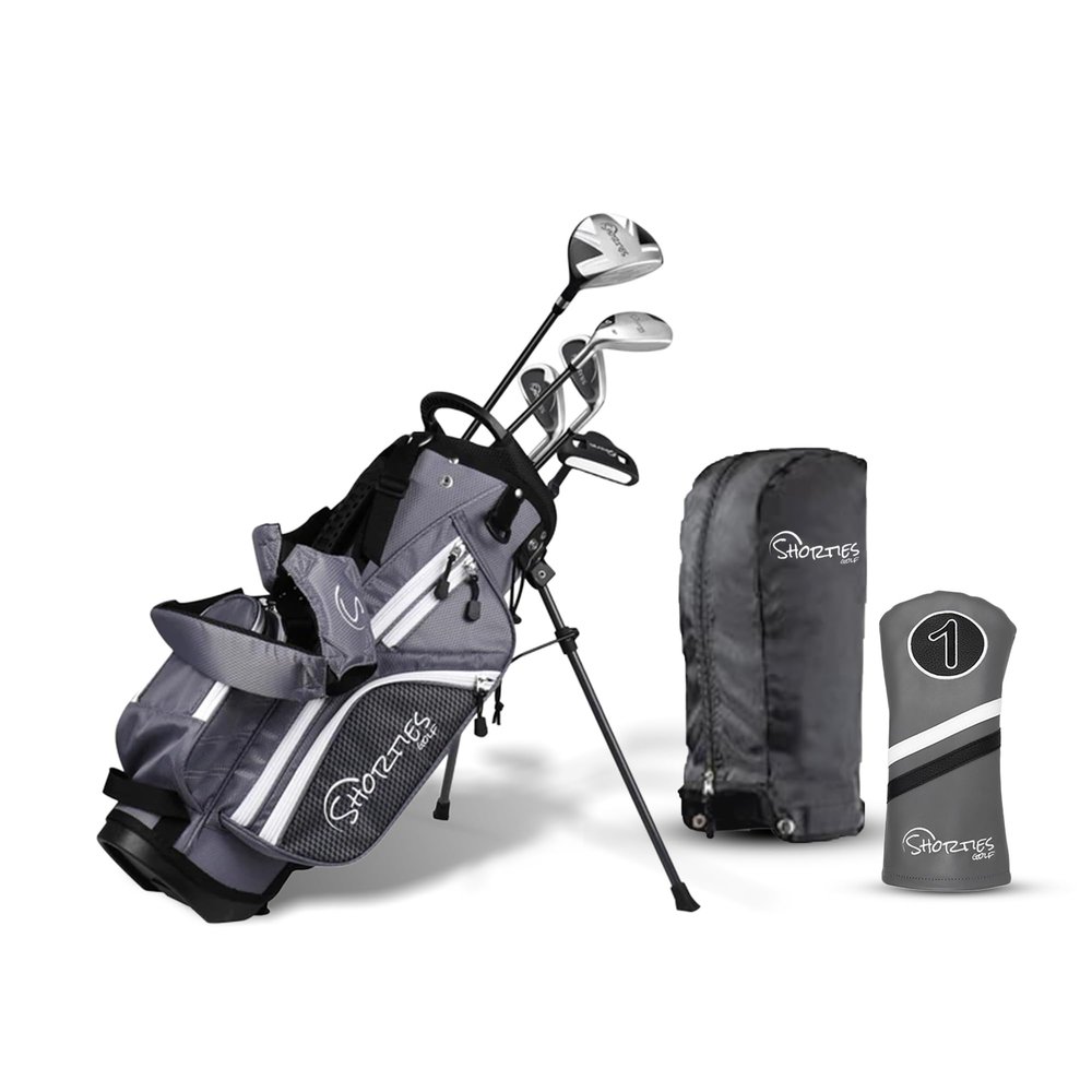 Shorties Golf Junior Kids Golf Club Set | Perfect for Junior Golfers and Kids 46"-51" Tall | EasyCarry Stand Bag | Driver, 30-degree hybrid, 7-iron, Pitching Wedge, Putter | Graphite Right Orientation