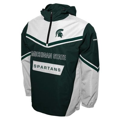 2Bhip NCAA Michigan State Spartans Adult Half Zip Water-resistant Windbreaker Hoodie Pullover With Pocket