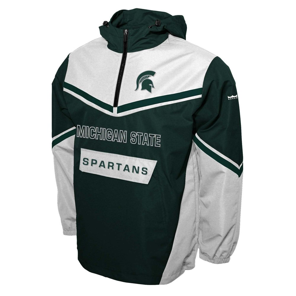 2Bhip NCAA Michigan State Spartans Adult Half Zip Water-resistant Windbreaker Hoodie Pullover With Pocket