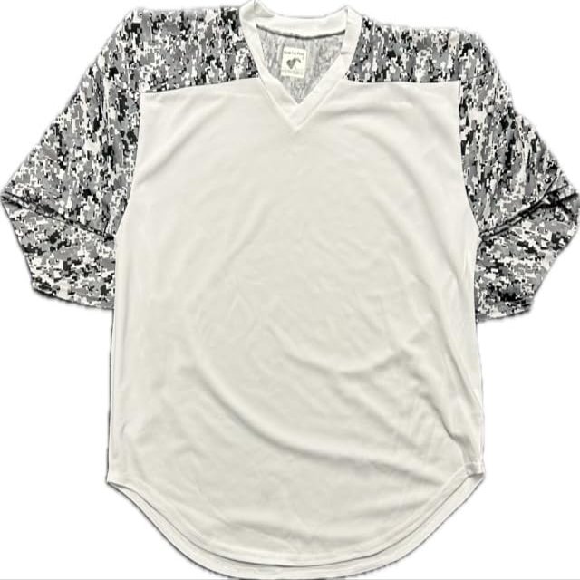 Youth PS Hockey Practice Jersey Mesh Polyester Hockey Jersey for Youth- Ice Hockey Athletic Plain Sports Jersey with Pullover Closure, Long Sleeves-White/Camo-Youth Mite
