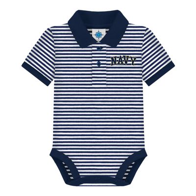 Creative Knitwear College Baby Striped Polo Bodysuit - Navy Midshipmen Logo, Navy/White, for Boys & Girls, 0-3 Months