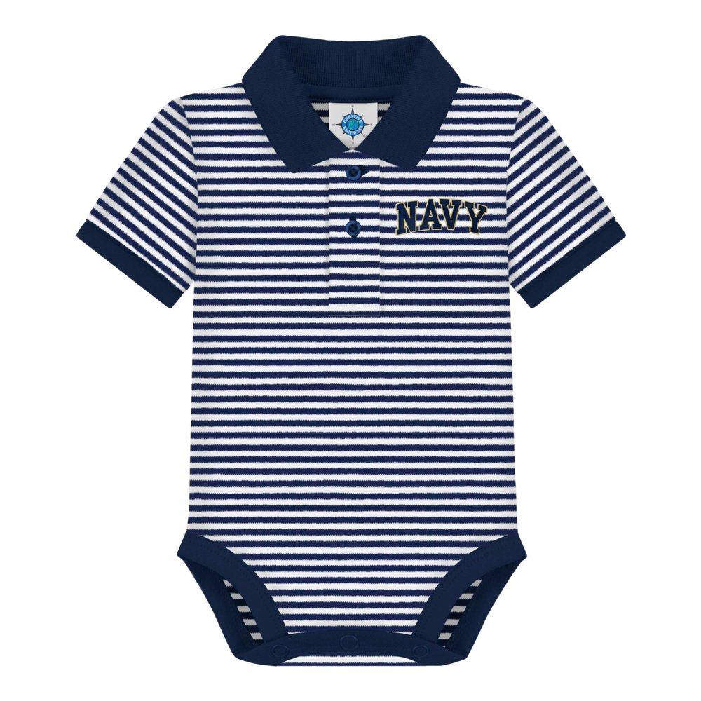Creative Knitwear College Baby Striped Polo Bodysuit - Navy Midshipmen Logo, Navy/White, for Boys & Girls, 0-3 Months