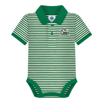 Creative Knitwear College Baby Striped Polo Bodysuit - Notre Dame Fighting Irish Leprechaun Logo, Kelly/White, 0-3 Months