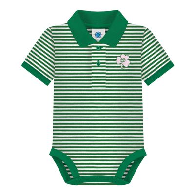 Creative Knitwear College Baby Striped Polo Bodysuit - Notre Dame Fighting Irish Shamrock Pink/Kelly Logo, Kelly/White, 0-3 Months