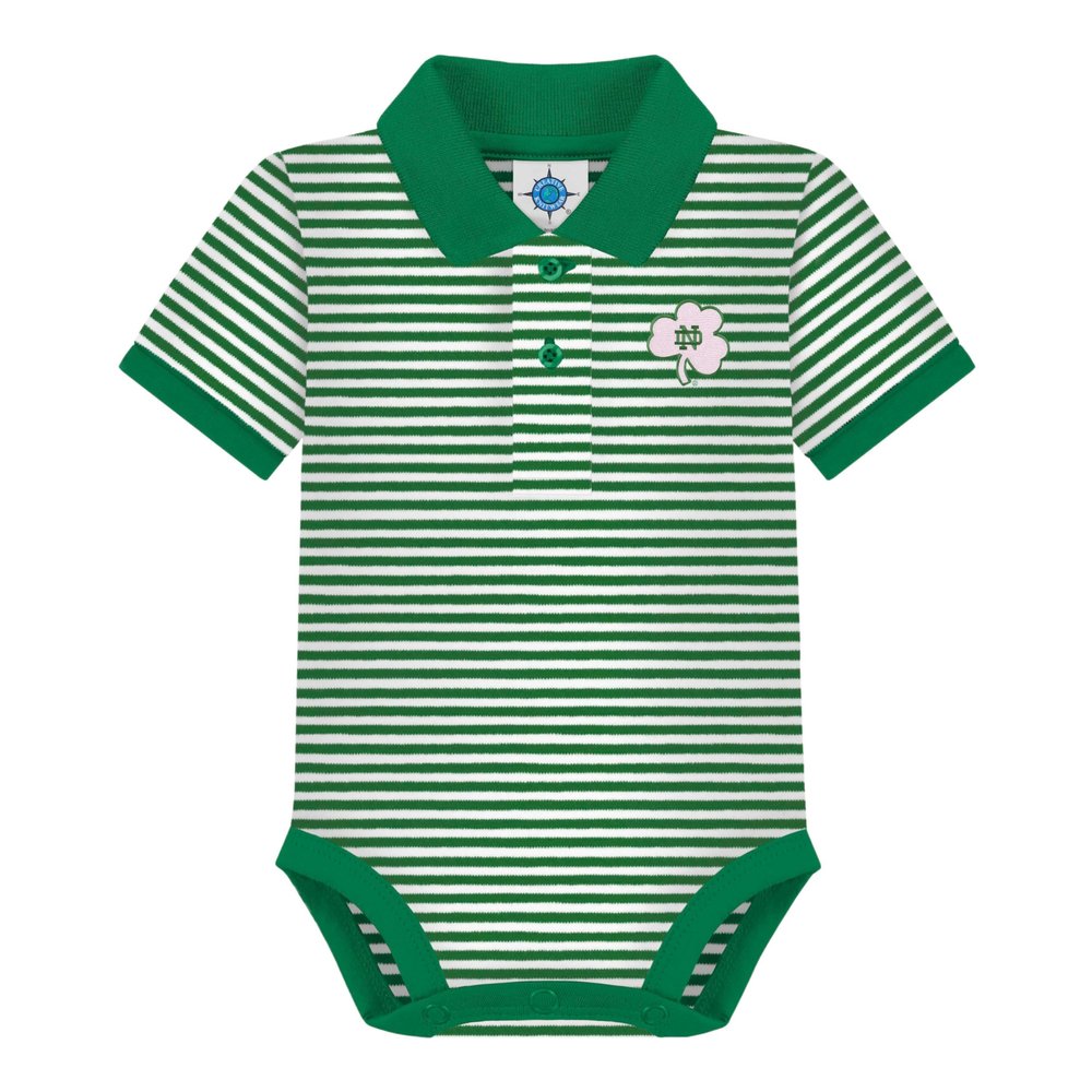 Creative Knitwear College Baby Striped Polo Bodysuit - Notre Dame Fighting Irish Shamrock Pink/Kelly Logo, Kelly/White, 0-3 Months